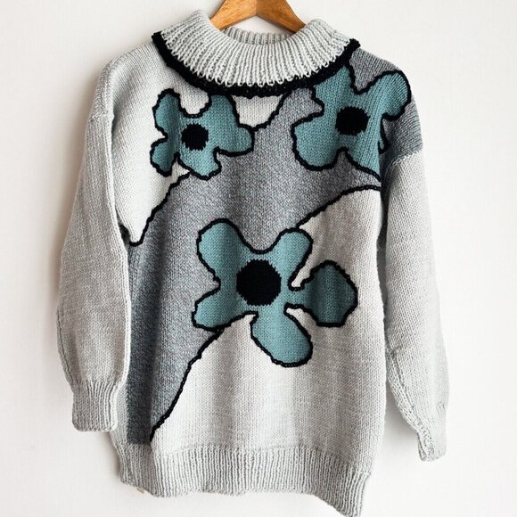 Vintage Unique Floral Turtleneck Sweater L - Picture 1 of 4